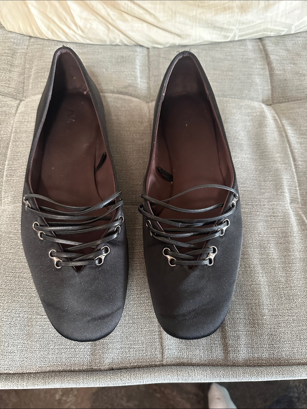 Zara Black Lace-Up Square-Toe Ballet Flats